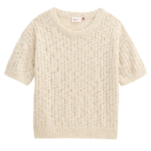 Damen Rippstrick-Pullover kurzarm beige