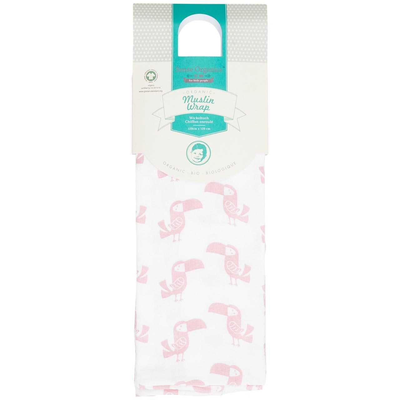 Pucktuch Musselin Tukan rosa 120x120 cm