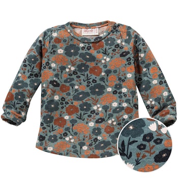 Langarmshirt innen kuschelig Herbstwiese blaugrau