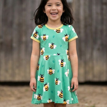 Flatterkleid kurzarm Bienen türkis