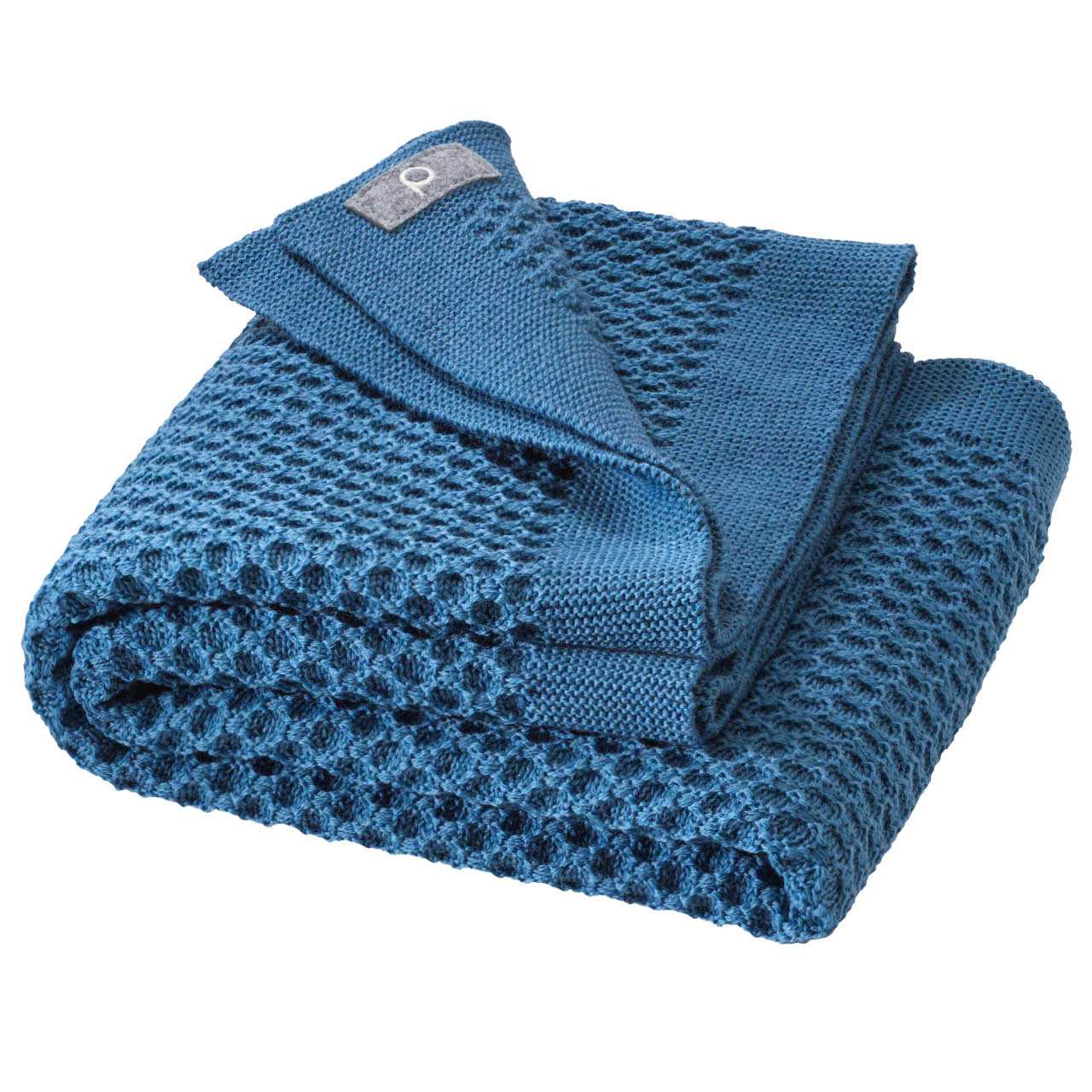Kuschelige Waben Strickdecke Wolle 80x100 cm taubenblau