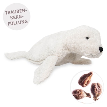 Robbe klein Traubenkernfüllung – Kuscheltier Wärmekissen weiß