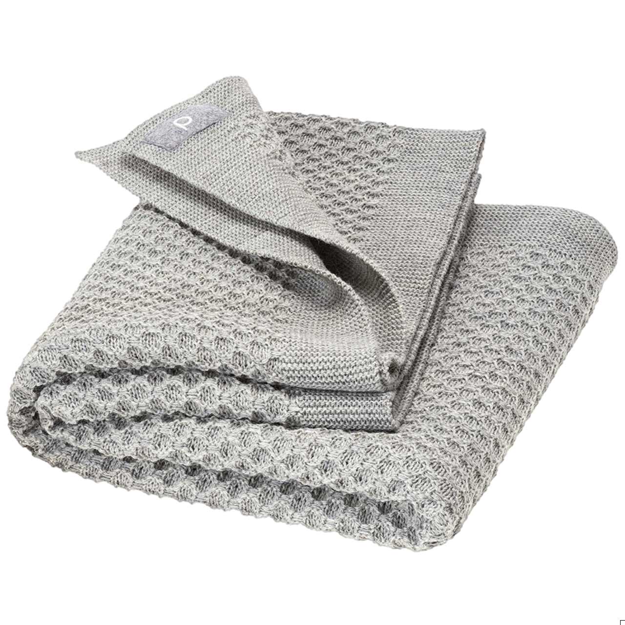 Kuschelige Waben Strickdecke Wolle 80x100 cm grau