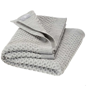Kuschelige Waben Strickdecke Wolle 80x100 cm grau