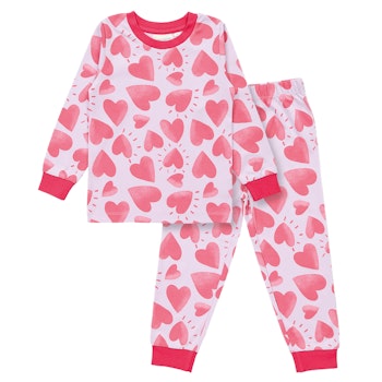 Schlafanzug Arm- und Fussbündchen - Herzen rosa