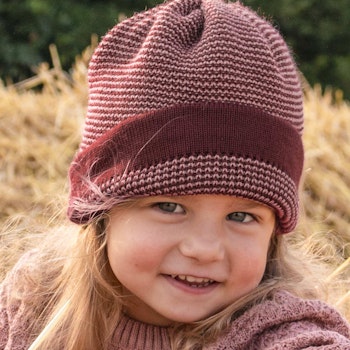 Kinder Beanie Schurwolle grau-natur