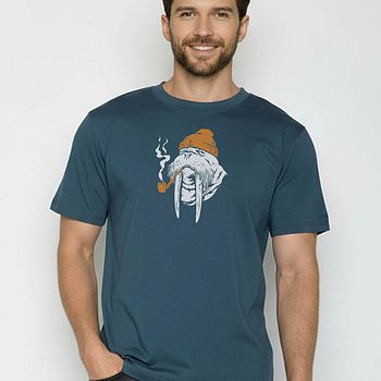 Herren T-Shirt blau Walross-Motiv