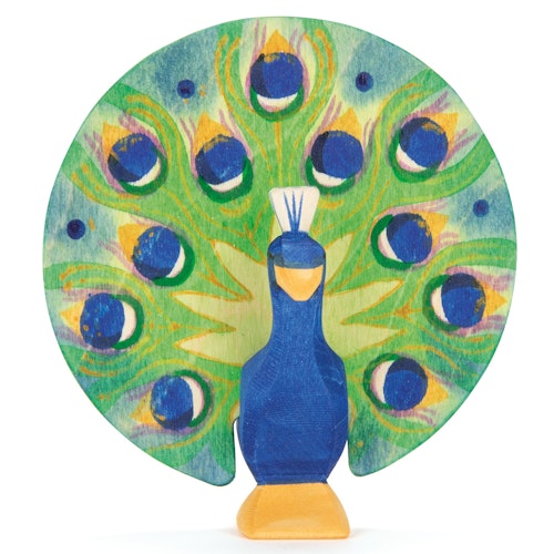 Pfau mit Rad Holzfigur 8 cm