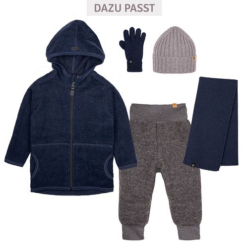 Fleece Jacke aus Merinowolle Kapuze Reißverschluss wollweiss