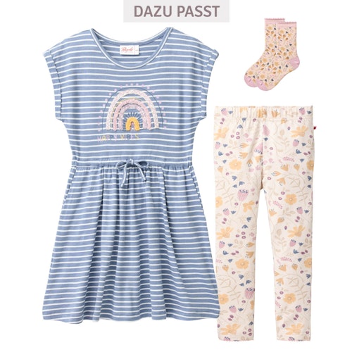 Sommerkleid kurzarm blau geringelt Regenbogen