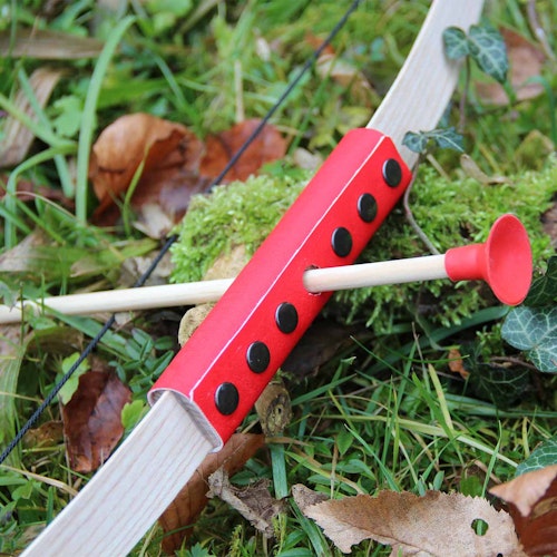 Minibogen aus Holz mit 3 roten Pfeilen 70 cm Bogen 5-7 Jahre