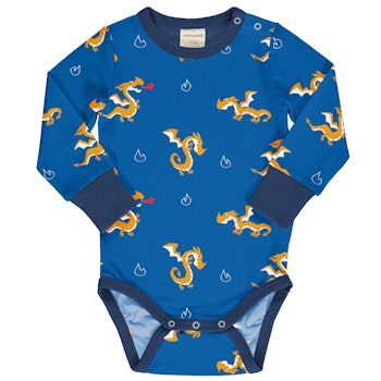 Langarmbody im blau mit Drachen Motiv