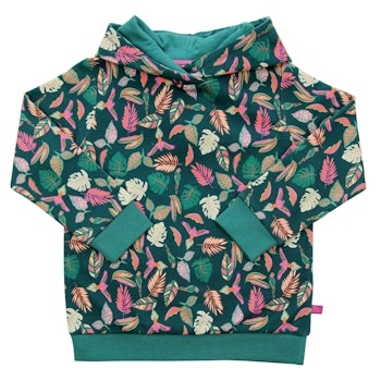 Pullover mit Kapuze Papageiendruck smaragdgrün fuchsia