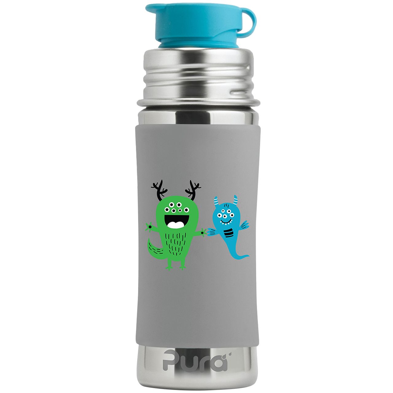 Edelstahl Sportflasche Sportverschluss 325 ml Monster grau