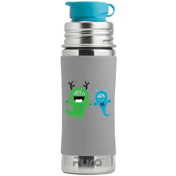 Edelstahl Sportflasche Sportverschluss 325 ml Monster grau