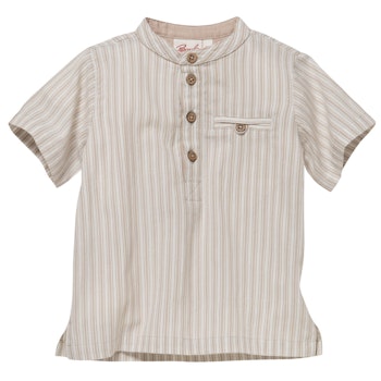 Edles gewebtes Shirt kurzarm sand gestreift