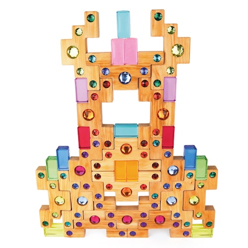 Farbtreppe mit Lichtbauquadern 32 Stück im Holzrahmen