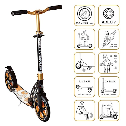 Alu Scooter bis 100kg 6-99 Jahre Gold 215/230mm-Räder