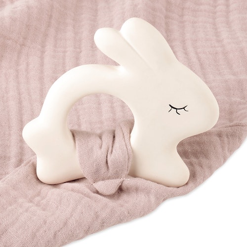 Beißring aus Naturkautschuk mit Schmusetuch rose