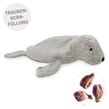 Robbe klein Traubenkernfüllung – Kuscheltier Wärmekissen grau