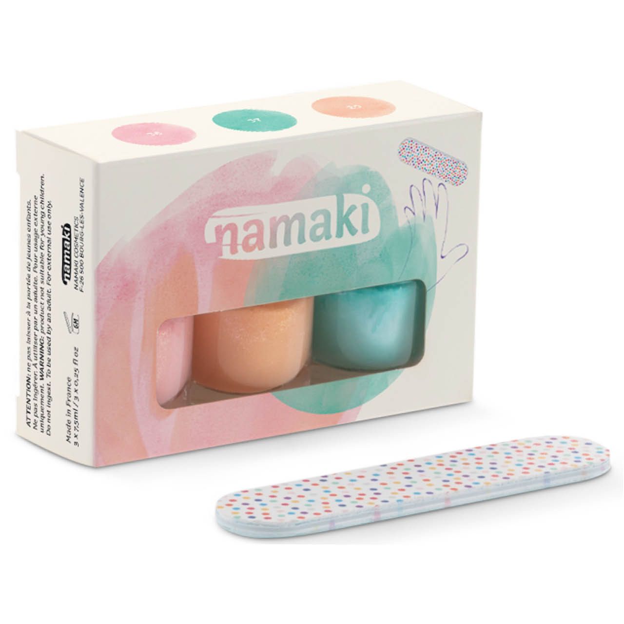 Kinder Nagellack 3-er Set – Bonbon-Rosa, See-Grün, Pfirsich