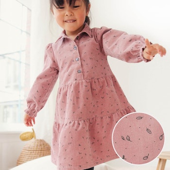 Festes Feincord Kleid Blätter rosa