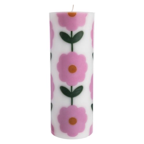 Stumpenkerze GLUMI FLOWER in Türkis 20 cm aus Stearin