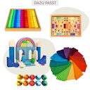 Vorschaubild Farbtreppe mit Lichtbauquadern 32 Stück im Holzrahmen