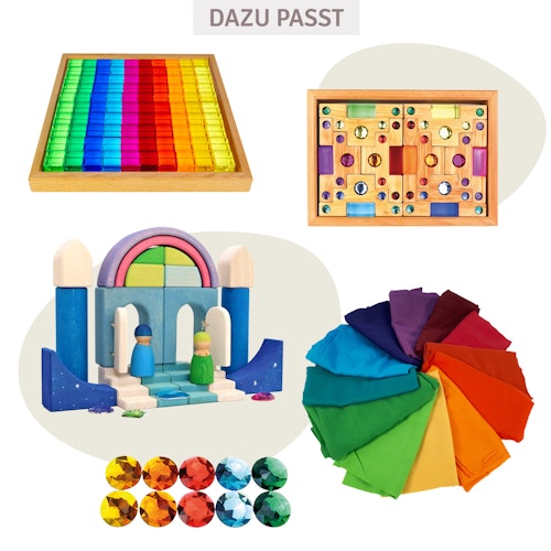 Farbtreppe mit Lichtbauquadern 32 Stück im Holzrahmen