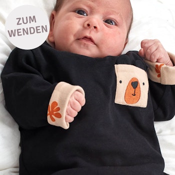 Beige, schwarzes Wendeshirt langarm Bär