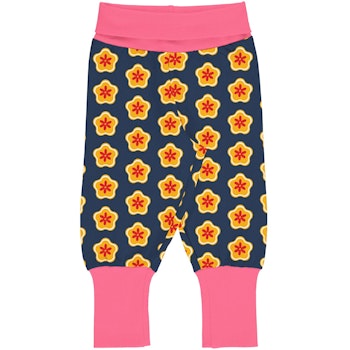 Mitwachsende Krabbelhose Bündchen Blumen navy