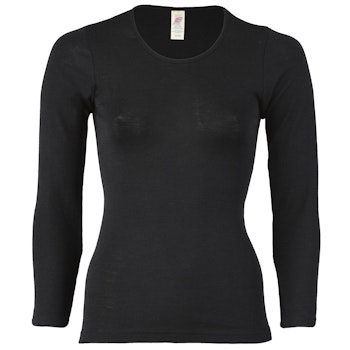 Damen Wolle Seide Langarmshirt schwarz