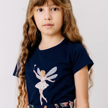 Jersey T-Shirt Feen und Blumen blau