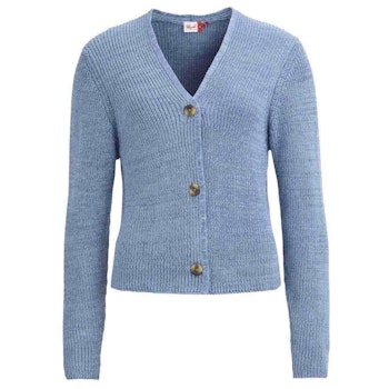 Kurze Damen Strickjacke blau melange