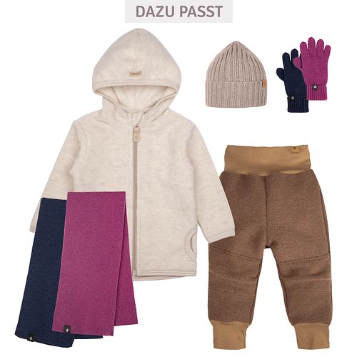 Fleece Jacke aus Merinowolle Kapuze Reißverschluss wollweiss