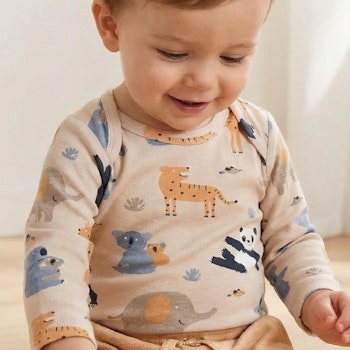 Anschmiegsamer Body langarm Waldtiere sand