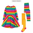 Vorschaubild Mädchen Kleid langarm Regenbogen-Optik