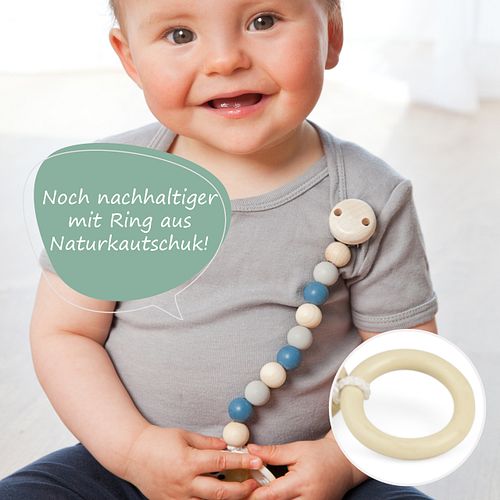 Schnullerkette Kautschuk- und Holzperlen blau