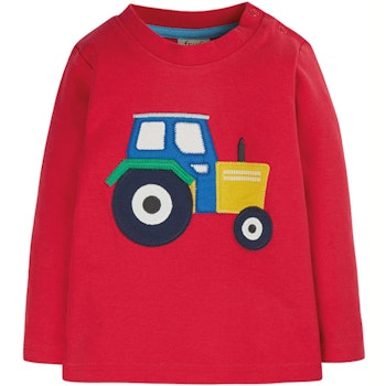 Dickeres Interlock Langarmshirt Traktor Aufnäher rot