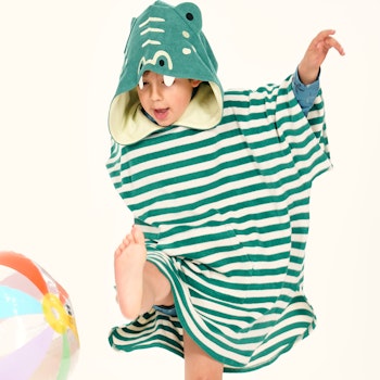 Bade Poncho mit Kapuze - Streifen Smaragdgrün Krokodil