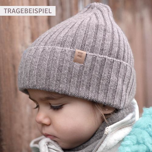 Warme Strickmütze Merinowolle Kaschmir grau