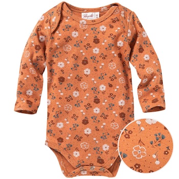 Edler Jersey Langarmbody Blümchen terrakotta