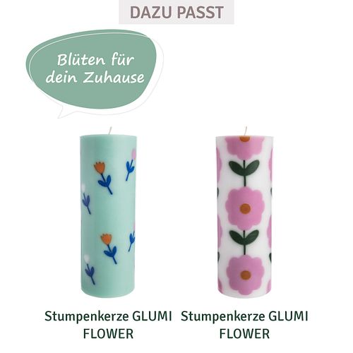Stumpenkerze GLUMI FLOWER in Türkis 20 cm aus Stearin