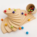 Vorschaubild 35 kleine Murmeln Holzkugeln bunt, mit Beutel