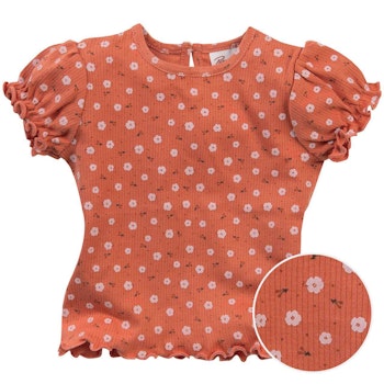Verspieltes Ripp T-Shirt Blumen koralle