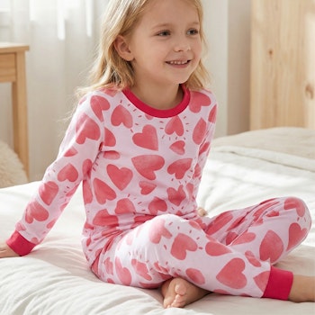 Schlafanzug Arm- und Fussbündchen - Herzen rosa