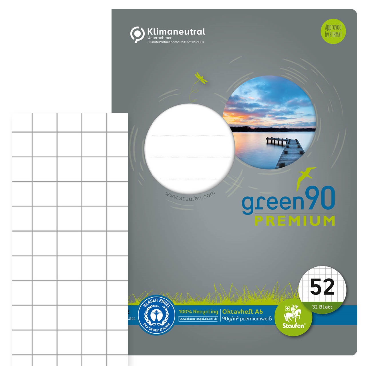 Staufen Green Oktavheft kariert – Lineatur 52, DIN A6