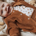 Vorschaubild Velours Babyjacke aus Bio Baumwolle hellbraun