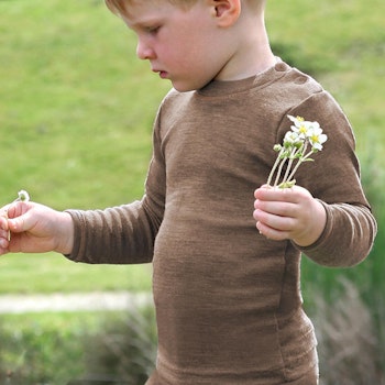 Wolle Seide Langarmshirt mit Stehkragen walnuss-braun