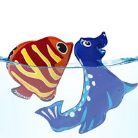 2er Set Wasserspieltiere schwimmend Neopren Seerobbe Fisch